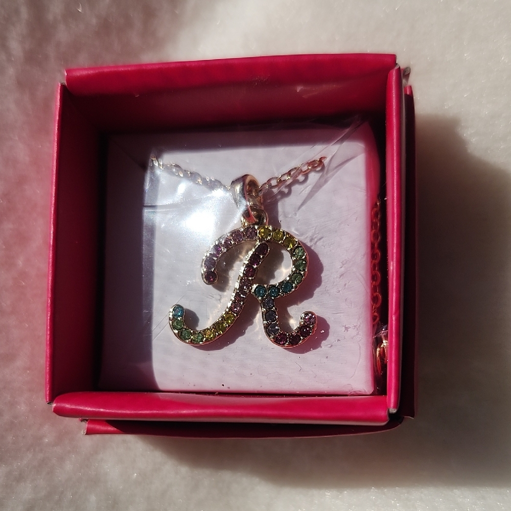 Multicolor Crystal Initial 'R' Pendant Necklace